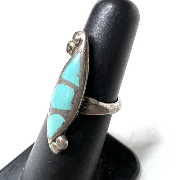 Vintage Sterling Turquoise Inlay Ring Size 4.75 - Picture 6 of 6